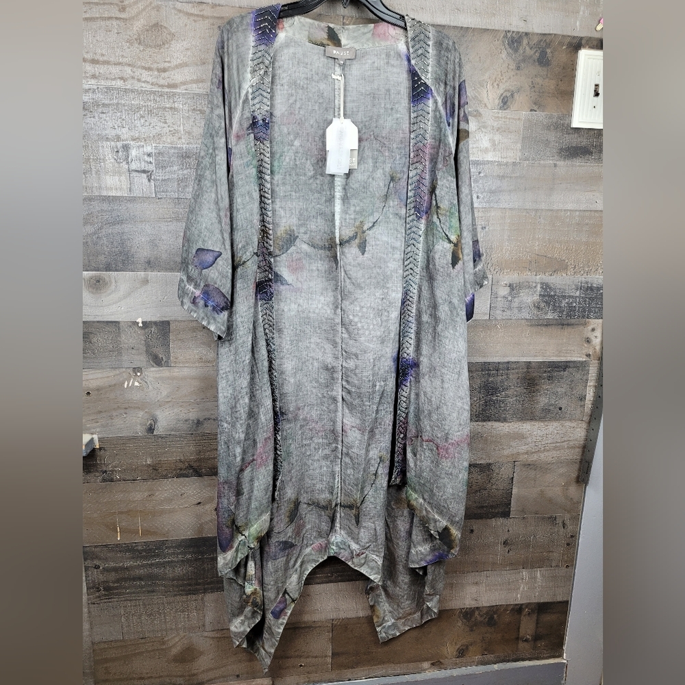 Pause Fashion Tie Dye Open Front Bohemian Kimono Cover-up